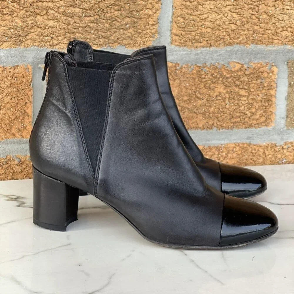 AGL Black Leather Cap Toe Booties 36